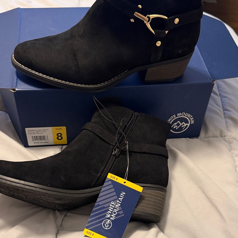 White Mountain Black Suede Ankle Booties